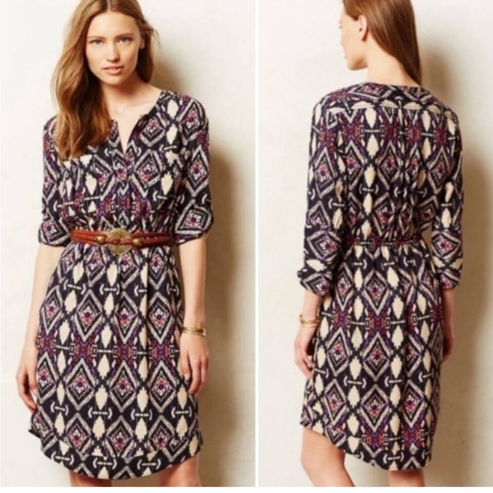 Anthro Holding Horses Ikat Shirt Dress XS Boho Tunic Mini